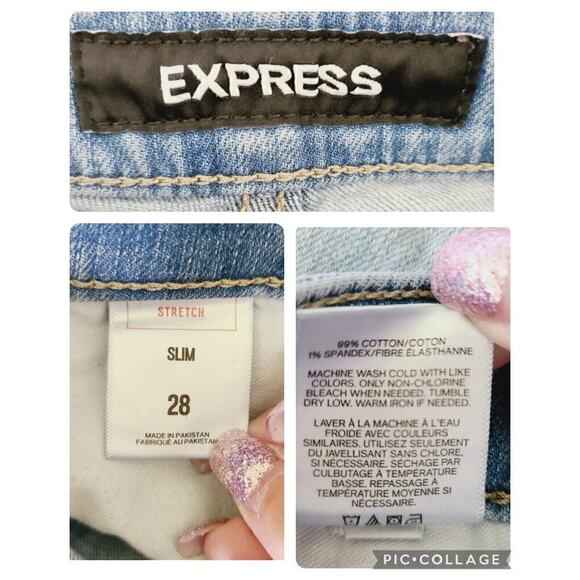Express Bermuda‎ Jean Shorts 28 Slim Festive Western Boho Denim Fringe Destroyed - Picture 8 of 11